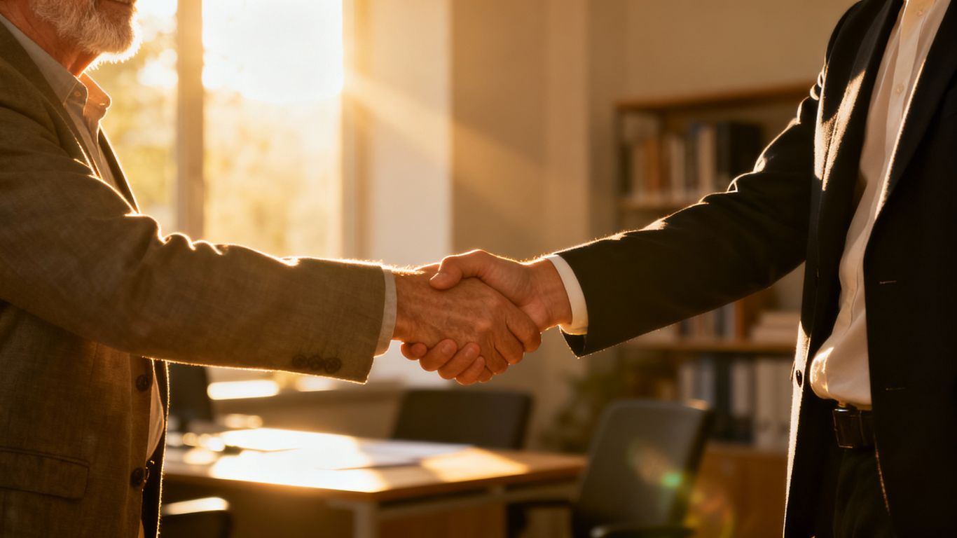 事業承継の握手、世代交代のイメージ